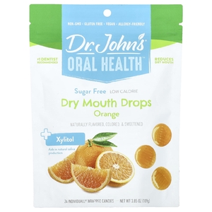 Dr. John's Healthy Sweets, Oral Health™, капли от сухости для рта, с ксилитолом, апельсин, 24 конфеты в индивидуальной упаковке. 109 г (3,85 унции)