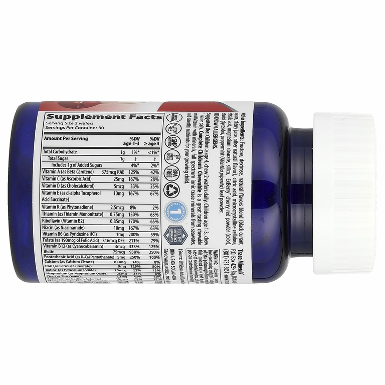 Trace Minerals ®, Комплексные детские жевательные таблетки, дикая вишня, 60 жевательных вафель