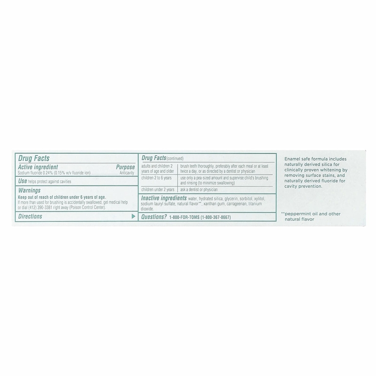 Tom's of Maine, Luminous White®, зубная паста от кариеса с фтором, чистая мята, 113 г (4 унции)