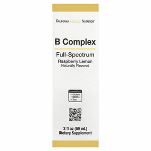 California Gold Nutrition, комплекс витаминов группы B полного спектра с витамином B12, пантотеновой кислотой, биотином и ниацином, малина и лимон, 59 мл (2 жидк. унции)