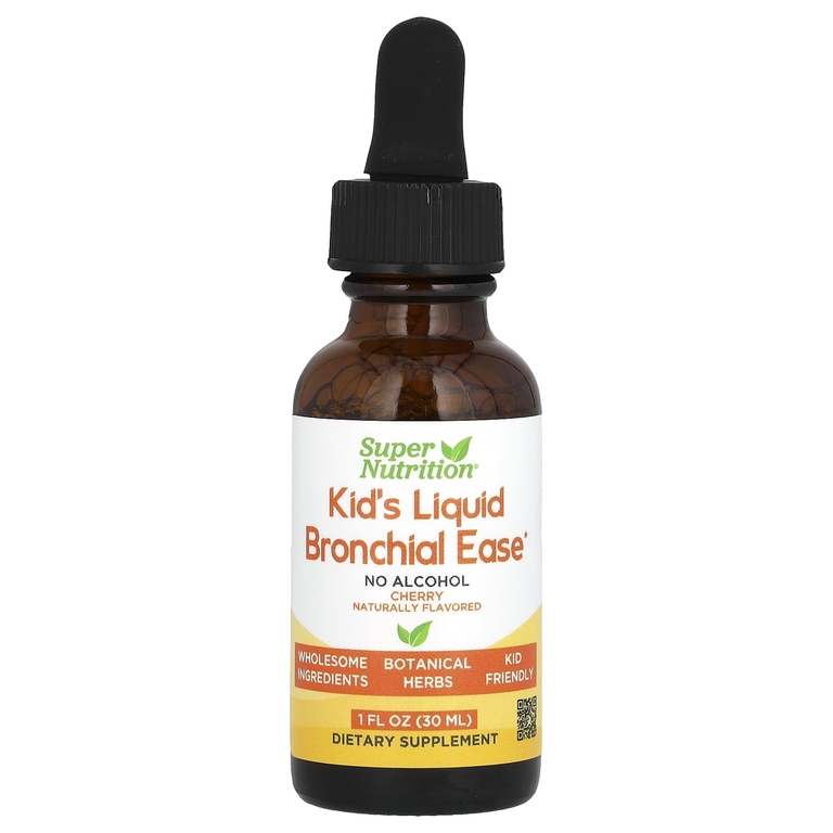 Super Nutrition, Kid's Liquid Bronchial Ease, без спирта, вишня, 30 мл (1 жидк. унция)