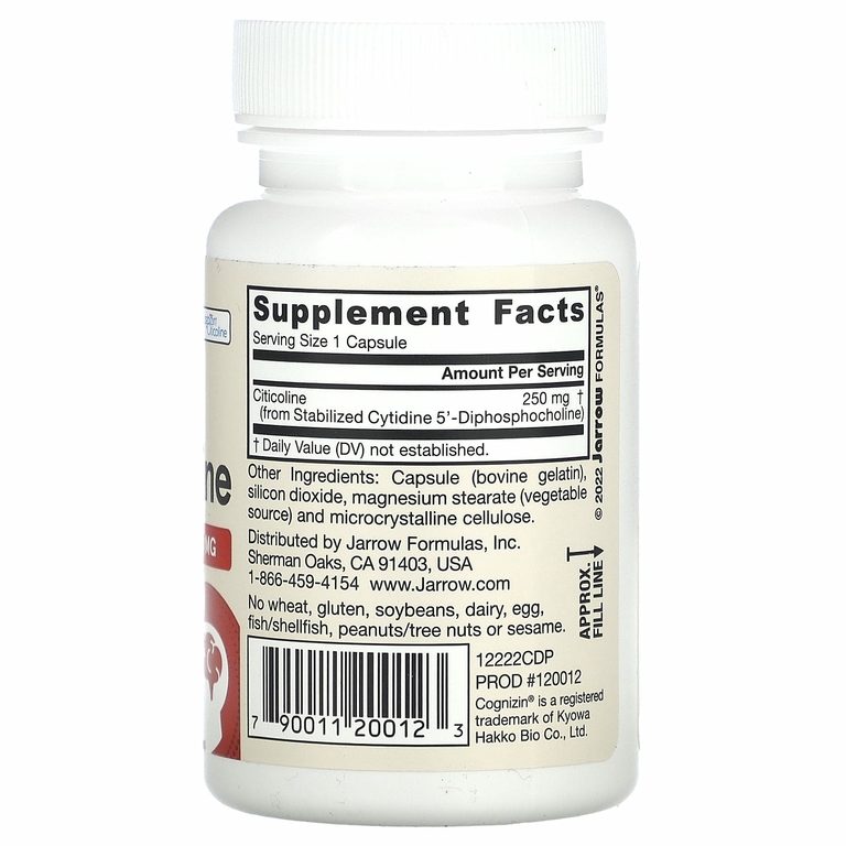 Jarrow Formulas, цитиколин, 250 мг, 60 капсул