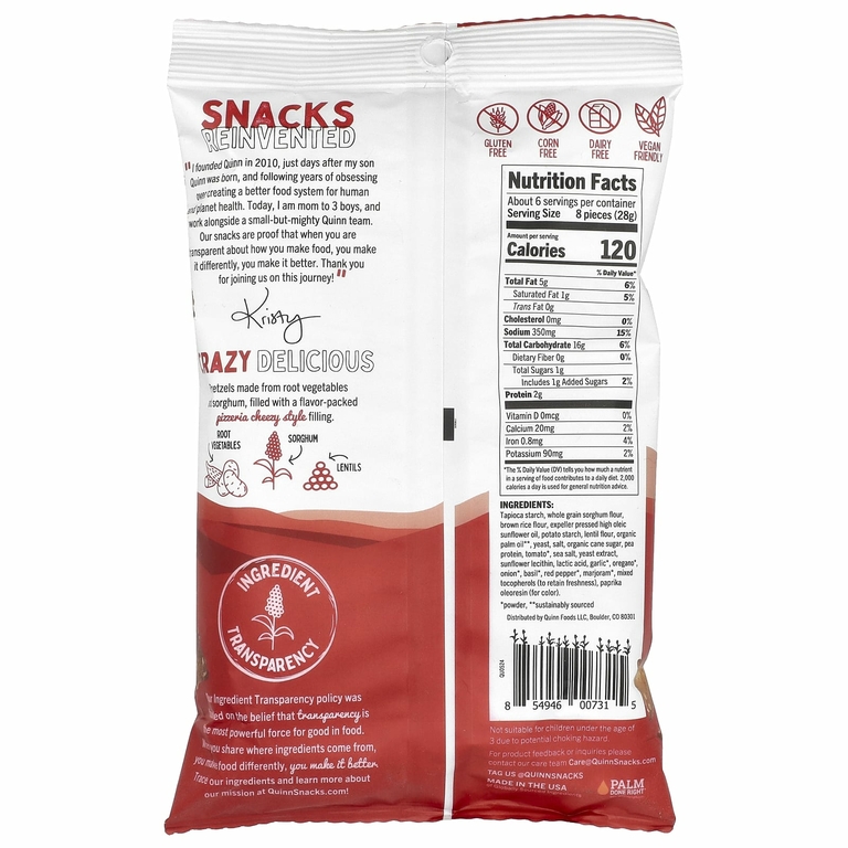 Quinn Snacks, Наггетсы с кренделями с начинкой, пиццерия с сыром, 164 г (5,8 унции)