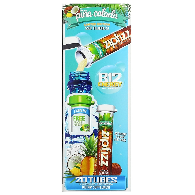 Zipfizz, Healthy Energy, энергетическая добавка с витамином B12, со вкусом пина колады, 20 тюбиков по 11 г (0,39 унции)