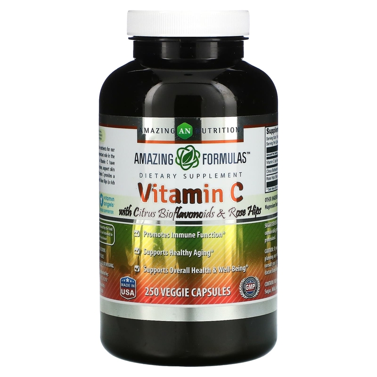 Amazing Nutrition, Витамин C с цитрусовыми биофлавоноидами и шиповником, 250 растительных капсул (Товар снят с продажи) 
