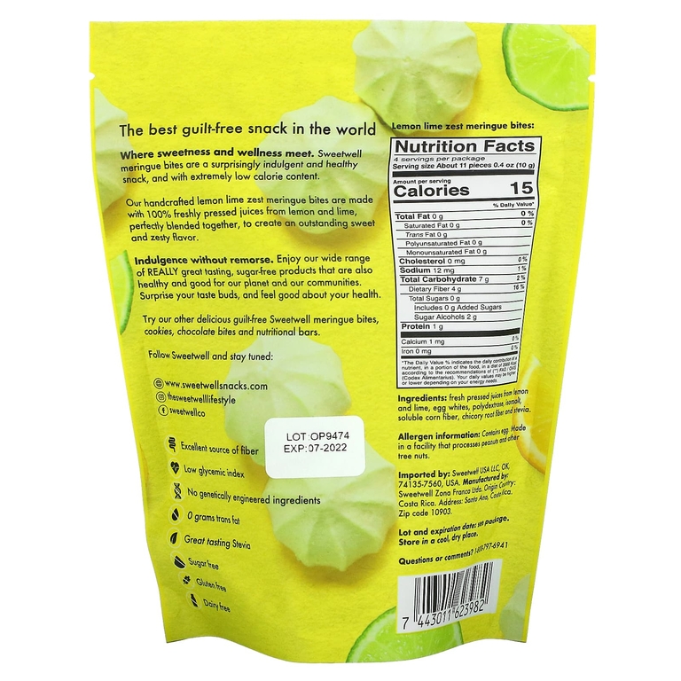 Sweetwell, Keto Bites, безе с цедрой лимона и лайма, 40 г (1,4 унции) (Товар снят с продажи) 