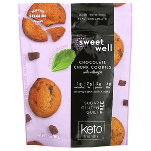 Sweetwell, Кето-печенье, с коллагеном, кусочки шоколада, 90 г (3,2 унции) (Товар снят с продажи) 
