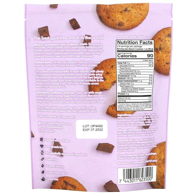 Sweetwell, Кето-печенье, с коллагеном, кусочки шоколада, 90 г (3,2 унции) (Товар снят с продажи) 