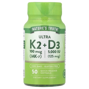 Nature's Truth, Ultra D3 и K2, 50 капсул с быстрым высвобождением