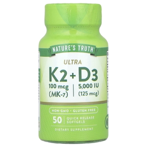 Nature's Truth, Ultra K-2 и MK-7, 100 мкг, 50 капсул с быстрым высвобождением