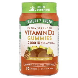 Nature's Truth, витамин D3, вкусный ананас, 70 жевательных таблеток ( 25 мкг (1000 МЕ) в 1 жевательной таблетке)