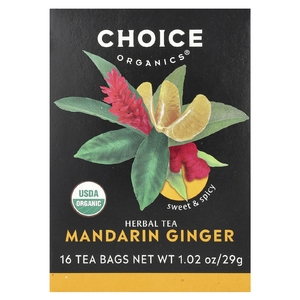 Choice Organics, Herbal Tea, мандарин и имбирь, без кофеина, 16 чайных пакетиков, 29 г (1,02 унции) (Товар снят с продажи) 
