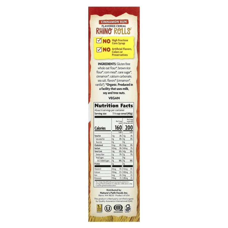 Nature's Path, EnviroKidz, органические хлопья Rhino Rolls®, булочка с корицей, 269 г (9,5 унции)