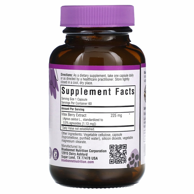 Bluebonnet Nutrition, Экстракт ягод витекса, 60 растительных капсул