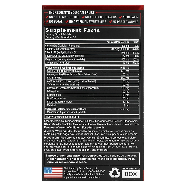 Force Factor, Test X180 PM, ночной бустер тестостерона, 120 таблеток