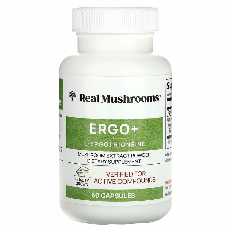 Real Mushrooms, ERGO + L-эрготионеин`` 60 капсул
