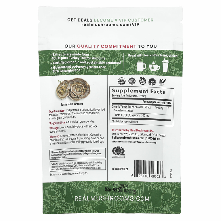 Real Mushrooms, Индейка, порошок экстракта органических грибов, 45 г (1,59 унции)