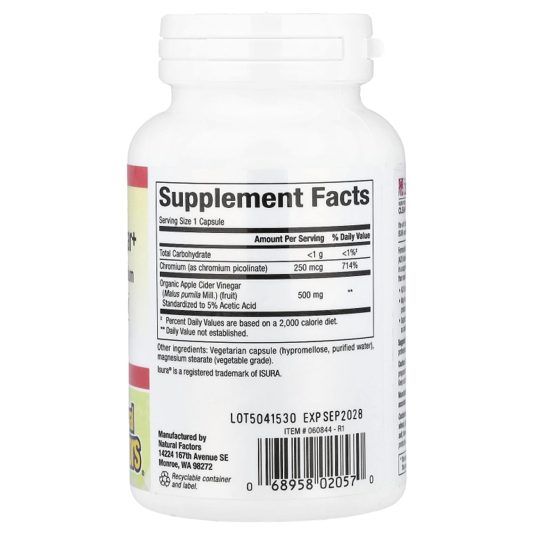 Natural Factors, Ферментированный яблочный уксус+, 500 мг, 90 вегетарианских капсул