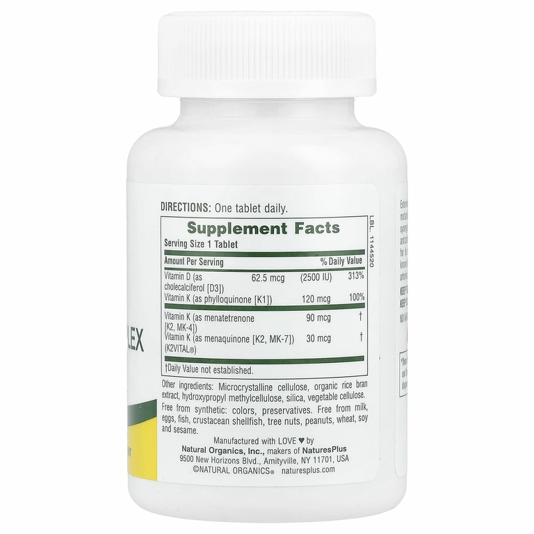 NaturesPlus, Витамины D3 и K2, 90 таблеток