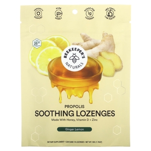 Beekeeper's Naturals, успокаивающие пастилки с прополисом, со вкусом имбиря и лимона, 14 пастилок, 50 г (1,76 унции)