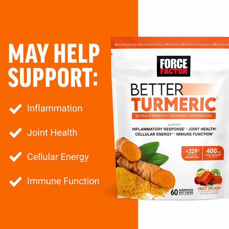 Force Factor, Better Turmeric, куркумин повышенной силы действия, фруктовый всплеск, 60 жевательных таблеток