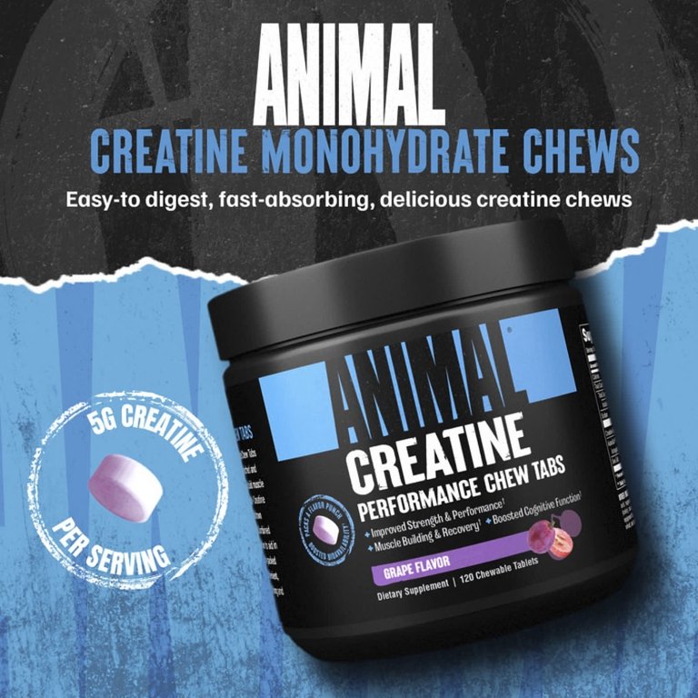 Animal, Creatine Chews, жевательные таблетки с креатином, виноградный вкус, 120 жевательных таблеток