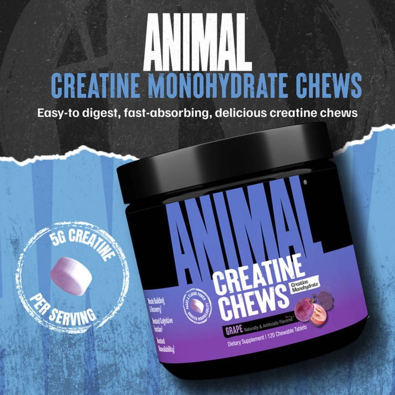 Animal, Creatine Chews, жевательные таблетки с креатином, виноградный вкус, 120 жевательных таблеток