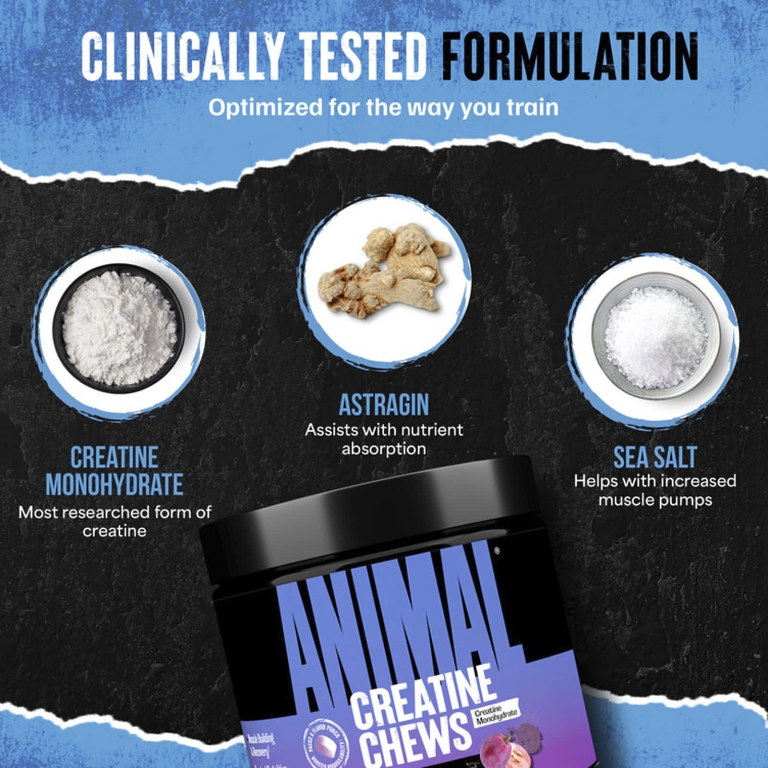 Animal, Creatine Chews, жевательные таблетки с креатином, виноградный вкус, 120 жевательных таблеток
