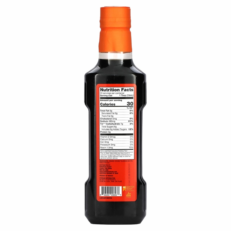 BetterBody Foods, Organic Coconut Aminos, заменитель соевого соуса, 500 мл (16,9 жидк. унц.)
