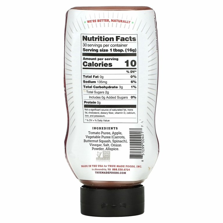 True Made Foods, Растительный кетчуп, 482 г (17 унций) (Товар снят с продажи) 