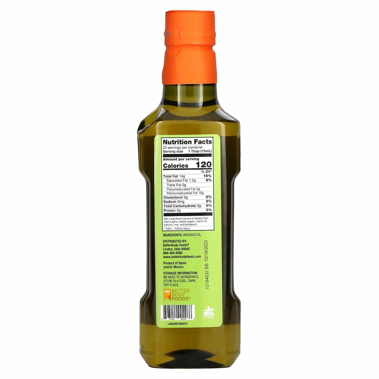 BetterBody Foods, Масло авокадо, 500 мл (16,9 жидк. унц.)