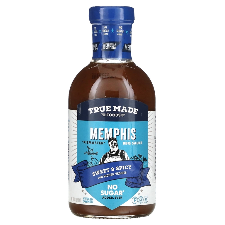 True Made Foods, Соус барбекю «Мемфис», сладкий и пряный, со скрытыми овощами, 510 г (18 унций) (Товар снят с продажи) 