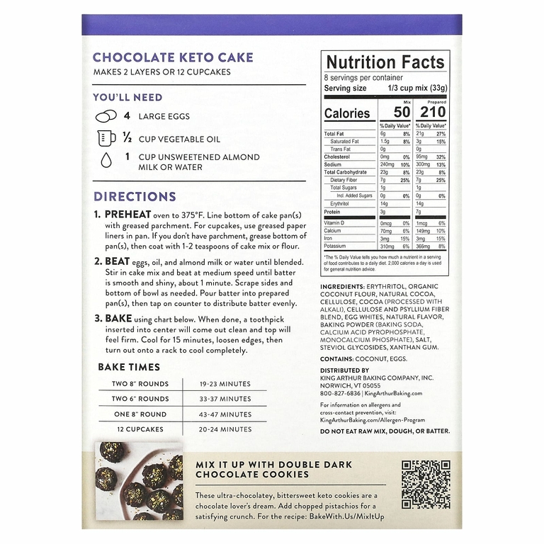 King Arthur Baking Company, Keto Cake Mix, шоколад, 262 г (9,25 унции) (Товар снят с продажи) 