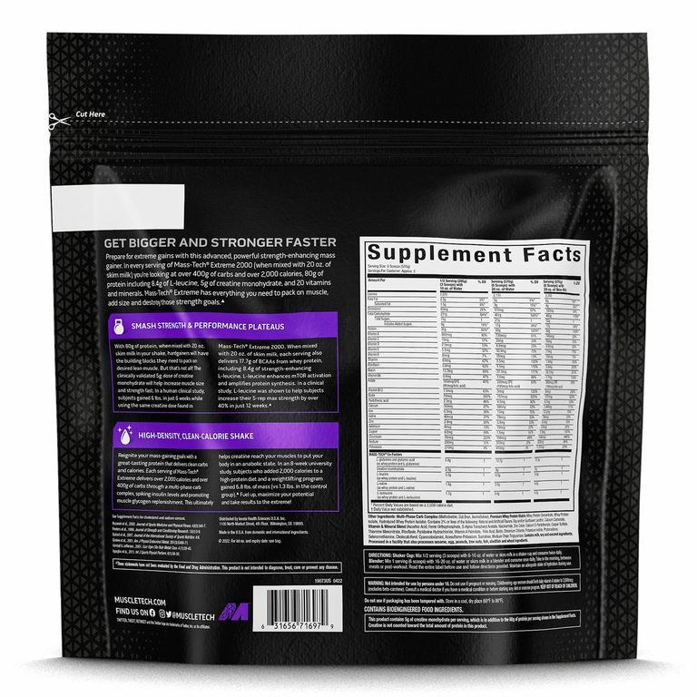 MuscleTech, Mass Tech ™ Extreme 2000, ванильный молочный коктейль, 2,72 кг (6 фунтов)