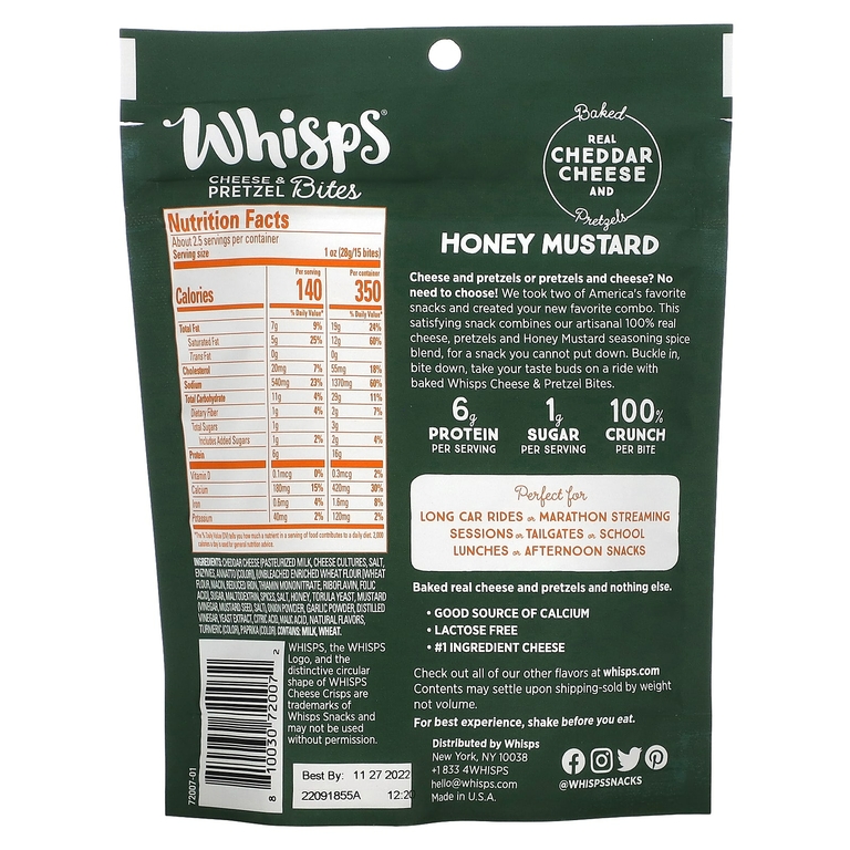 Whisps, Cheese & Pretzel Bites, Honey Mustard, 2.5 oz (70 g) (Товар снят с продажи) 
