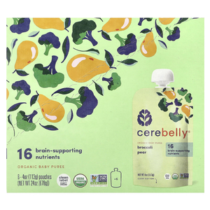 Cerebelly, органическое детское пюре, брокколи и груша, 6 паучей по 113 г (4 унции)