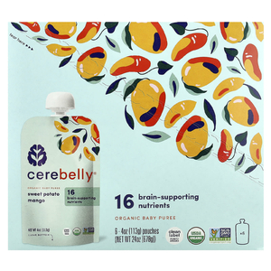 Cerebelly, органическое детское пюре, батат и манго, 6 паучей по 113 г (4 унции)