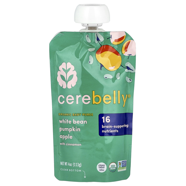 Cerebelly, Organic Baby Puree, White Bean, Pumpkin, Apple with Cinnamon, 6 Pouches, 4 oz (113 g) Each