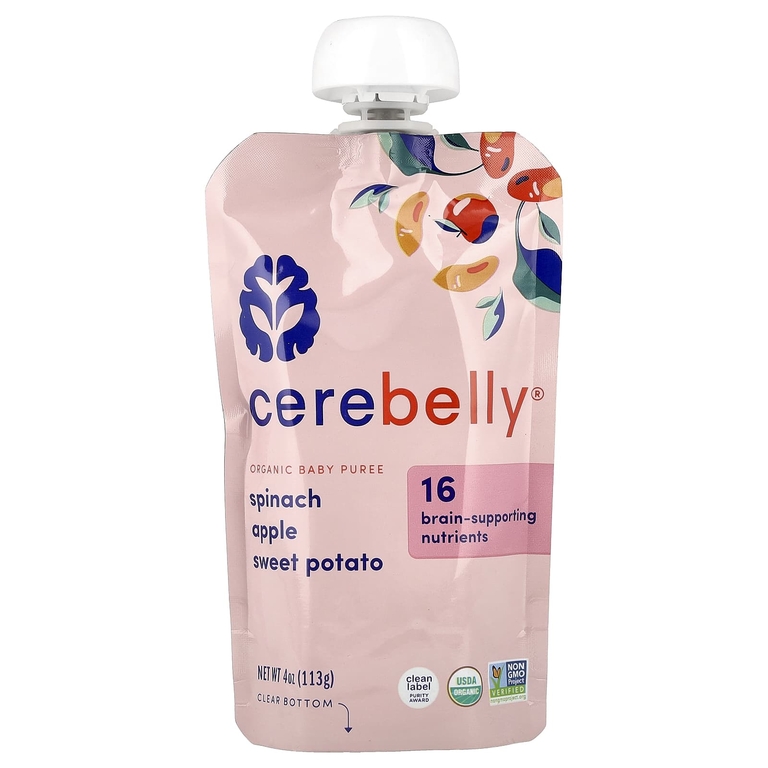 Cerebelly, Organic Baby Puree, Spinach, Apple, Sweet Potato, 6 Pouches, 4 oz (113 g) Each