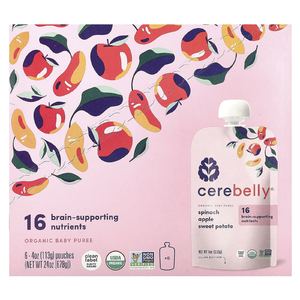 Cerebelly, Organic Baby Puree, Spinach, Apple, Sweet Potato, 6 Pouches, 4 oz (113 g) Each