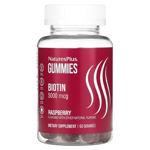 NaturesPlus, Жевательные мармеладки с биотином, малина, 5000 мкг, 60 жевательных таблеток