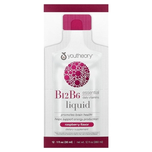 Youtheory, B12, B6, жидкий, на ходу, малиновый, 12 пакетиков по 30 мл (1 жидк. Унция)