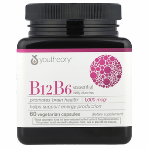Youtheory, B12, B6, незаменимые ежедневные витамины, 1000 мкг, 60 вегетарианских капсул