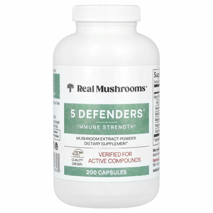 Real Mushrooms, 5 Defenders®, порошок с экстрактом грибов, 200 капсул