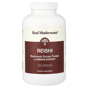 Real Mushrooms, рейши, экстракт грибов в порошке, 200 капсул