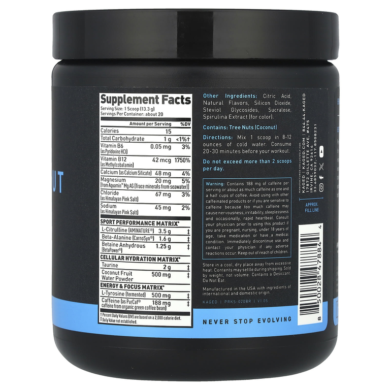 Kaged, Pre-Kaged, Sport Pre-Workout, голубая малина, 262 г (9,24 унции)