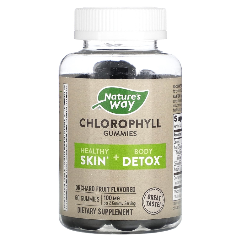 Nature's Way, хлорофилл, жевательные таблетки, со вкусом фруктового сада, 100 мг, 60 жевательных таблеток (50 мг в 1 жевательной таблетке)