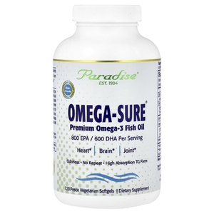 Paradise Herbs, Omega-Sure®, рыбий жир премиального качества с омега-3, 120 вегетарианских капсул Pesco