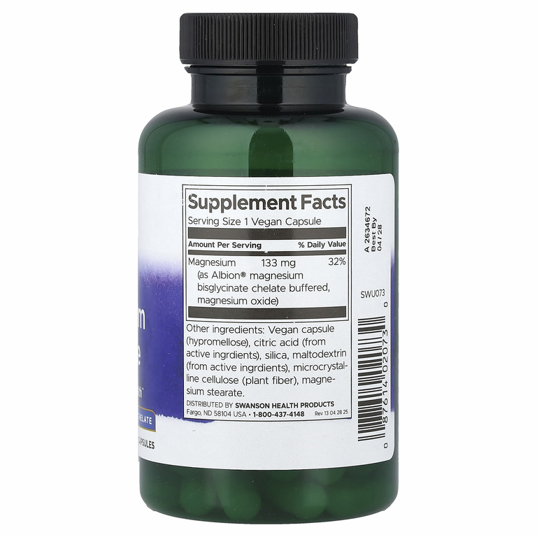 Swanson, Albion®, глицинат магния, 133 мг, 90 веганских капсул