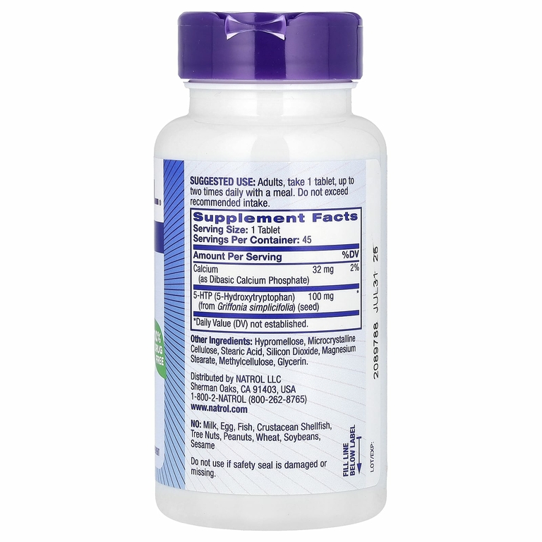 Natrol, 5-гидрокситриптофан, медленное высвобождение, с повышенной силой действия, 100 мг, 45 таблеток